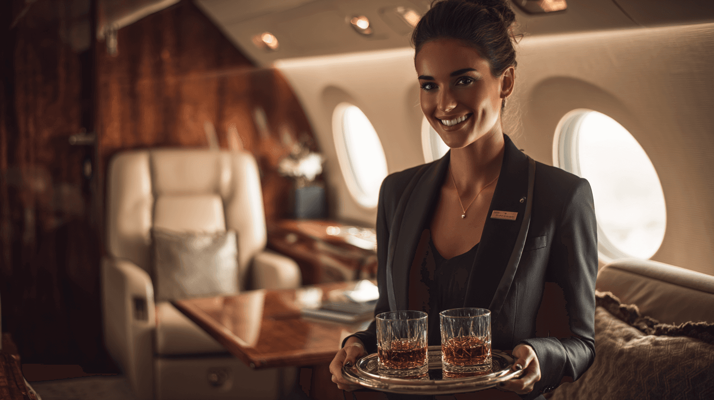 Cabin service aboard a private charter flight
